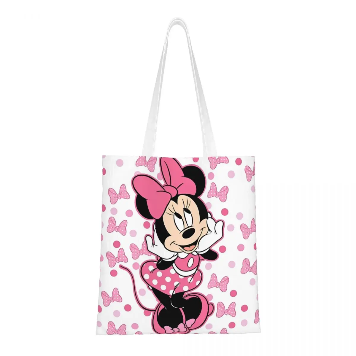 Cartoon Cute Minnie Mickey Mouse Canvas Tote Bag Aesthetic Large Capacity Pink Shopping Bag for Unisex