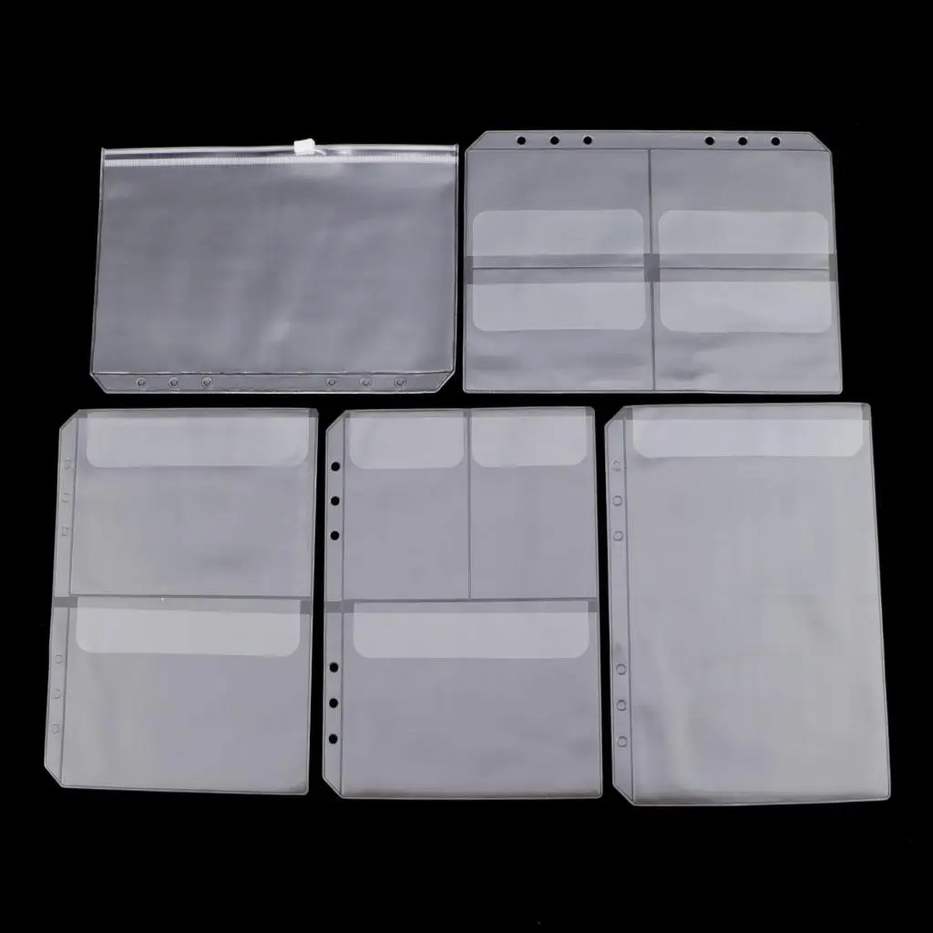 A5 Binder Pages with Pockets Clear PVC Zipper Bag Document Storage for Bill Receipts and Cards