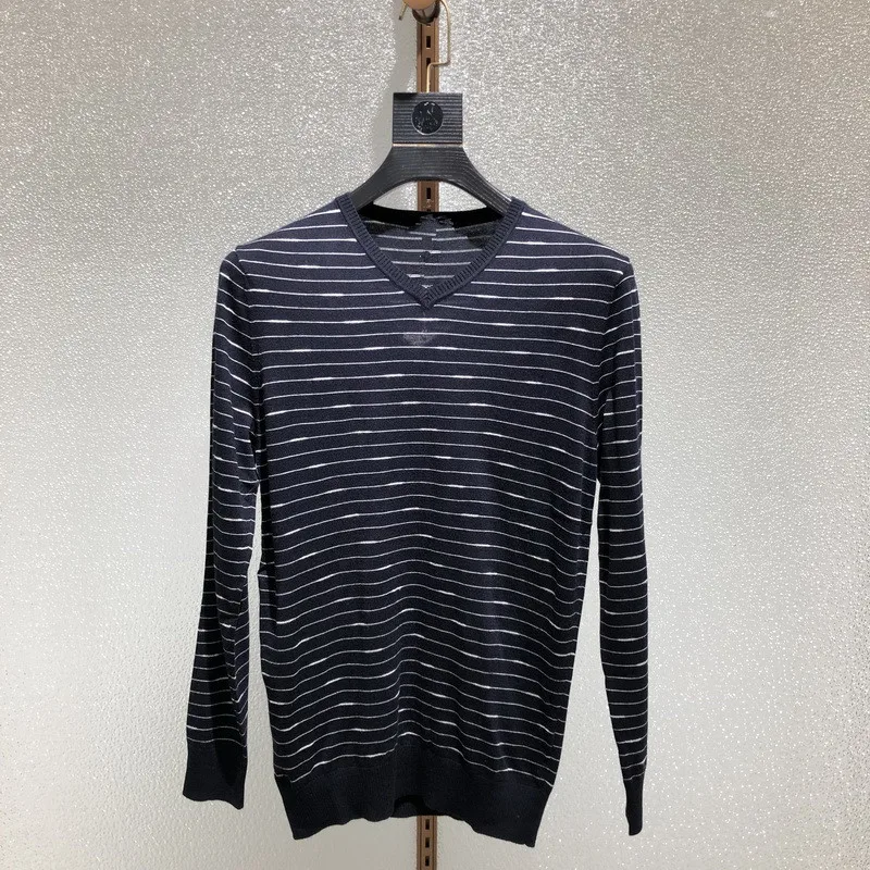 

Spring New Faion Striped Simple Comfortable Wool Fabric Long Sve Thin Knitted Sweater Cute V-ne Ci Sle M Knitwear