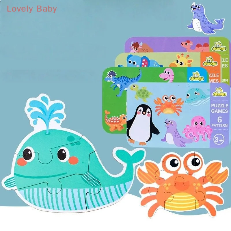 【BBS-7】1 Set Educational Toys Montessori 6 In 1 Cartoon Car Animal Wooden Iron Box Jigsaw Puzzle Board Game For Kids