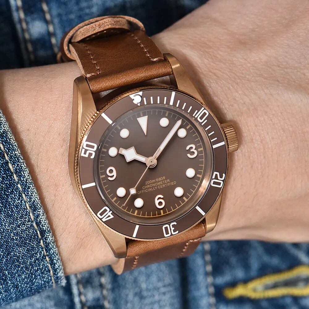 

Custom Logo NH35A Automatic Men Watch 41MM PVD Coffee Case Sapphire Military Male Swim Watches Luminous Mechanical WristWatches