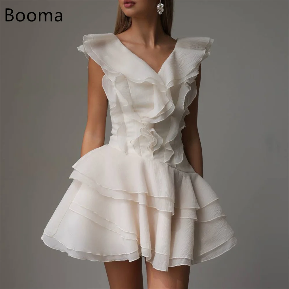 

Booma A-Line Elegant V-Neck Mini Pleat Chiffon Wedding Dresses Simple Sleeveless Brides Gown Custom Made 2025