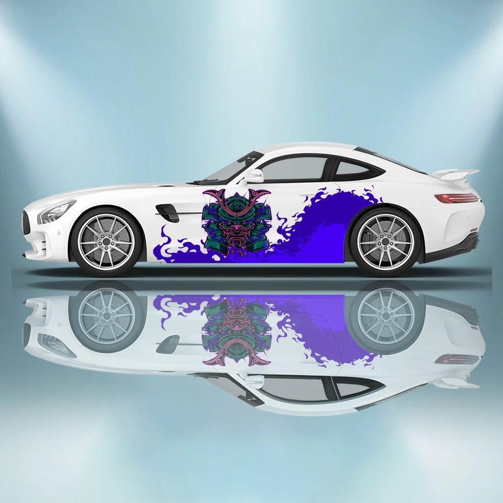 

Demon Devil Mask Print Car Side Sticker Vinyl Wrap Self-adhesive Paper Motorsport Decal Suitable for Truck Suv Auto Accessories