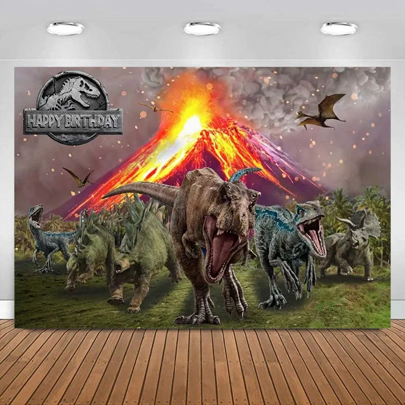 Kids Jurassic Dinosaur World Backdrops Dinosaur Volcanic Background Children Portrait Photo Props Banner Decoration Photography