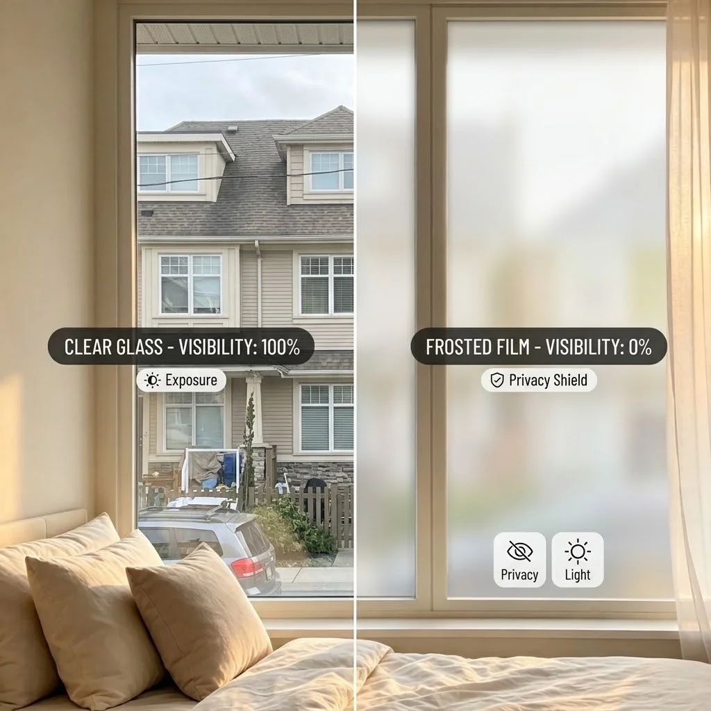 Solid Frosted Self‑Adhesive Window Film, High Privacy Removable Glass Cover for Shower Door Apartment Rental House