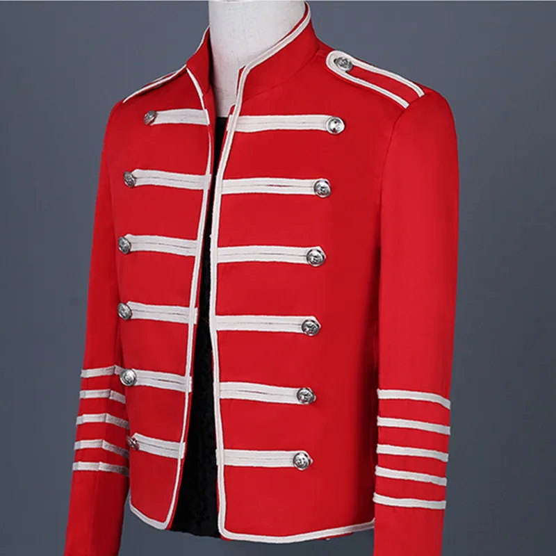 

Male Singer Concert Costume Red Black Trendy Epaulet Button Jacket Rock Dancer Concert Dress Stage Performance Clothes Slim Coat