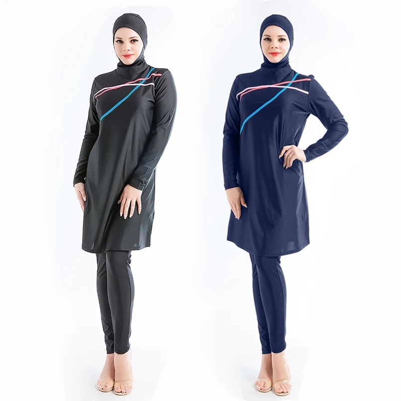 3PCS Muslim Modest Burkini Swimwear Hijab Swimsuit Women Long Sleeve Swimming Suit Islamic Cover Ups Burkini Hijabs Swim Bathing