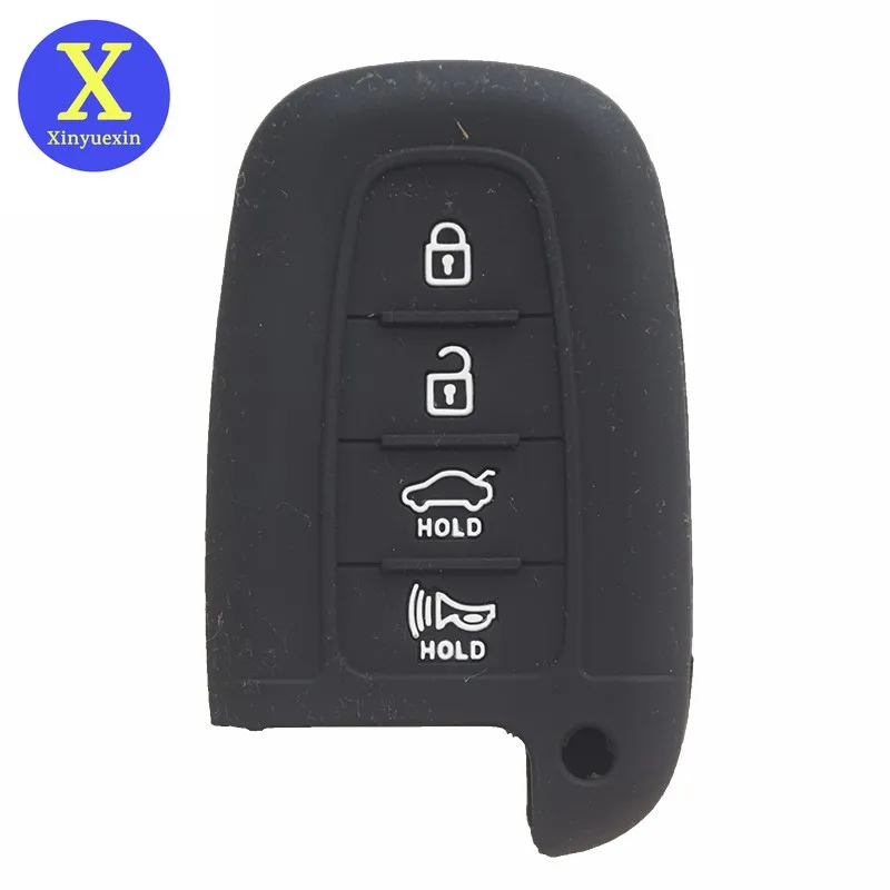 

Xinyuexin for Hyundai Sonata Genesis Coupe Equus Elantra Veloster for Kia Soul Sportage 4 Buttons Silicone Rubber Key Case Cover