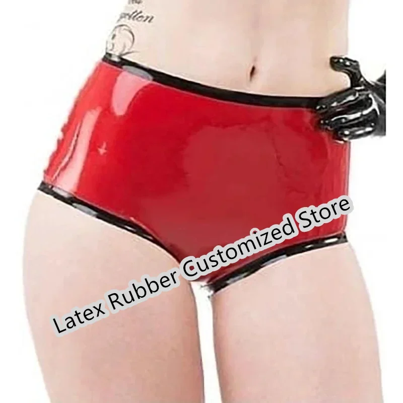 

Сексуальные латексные трусы с черно-белой отделкой и высокой талией, резиновые шорты, трусы, нижнее белье больших размеров для женщин