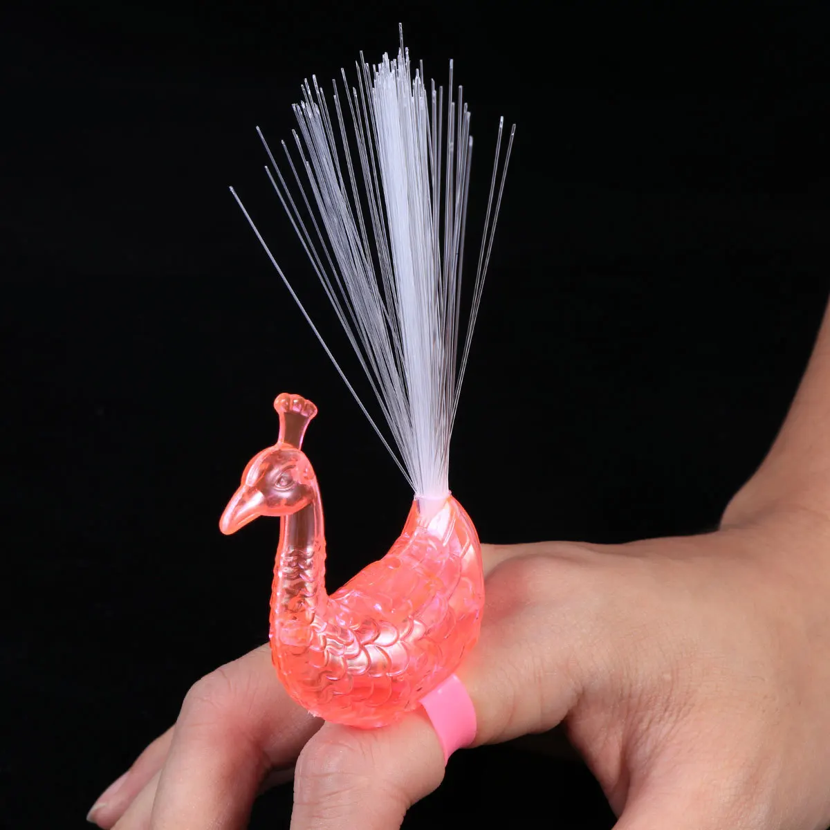 

16Pcs Optical Fiber Peacock Finger Lights Colorful LED Light Up Rings for Parties Festivals Kids Birthday Entertainment