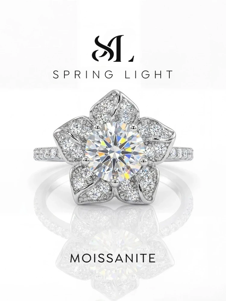 Real 1ct Certified Moissanite Diamond Personalized Flower Engagement Ring for Women Wedding Dating High Quality Jewelry