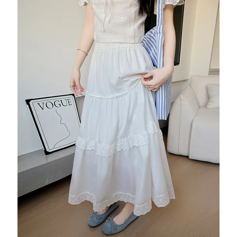 

Белая двухслойная юбка-тортик, женская весна-лето 20225, новая утягивающая юбка-зонтик средней длины StyleaWord, драпированная кружевная полуюбка