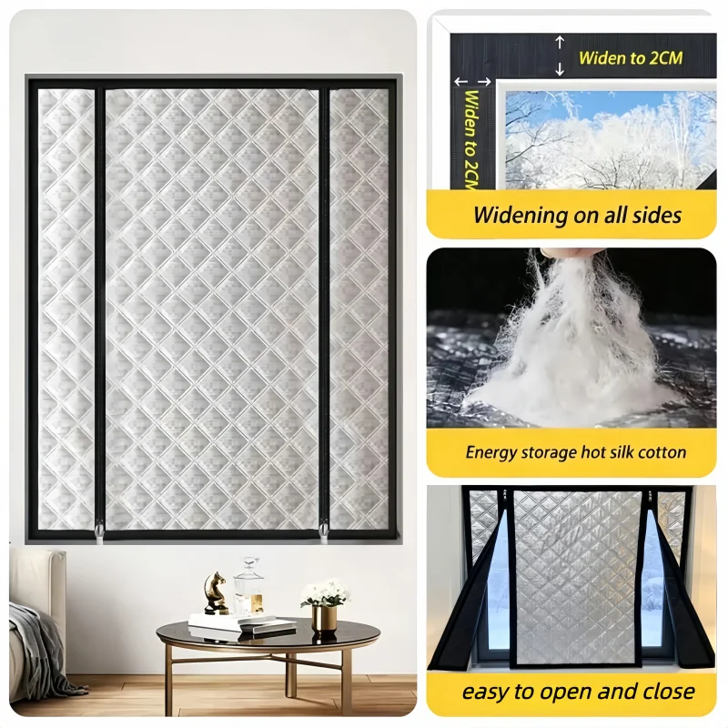 Black double zipper, winter insulated curtain, insulated, warm, sunshade, soundproof, customizable size without punching holes