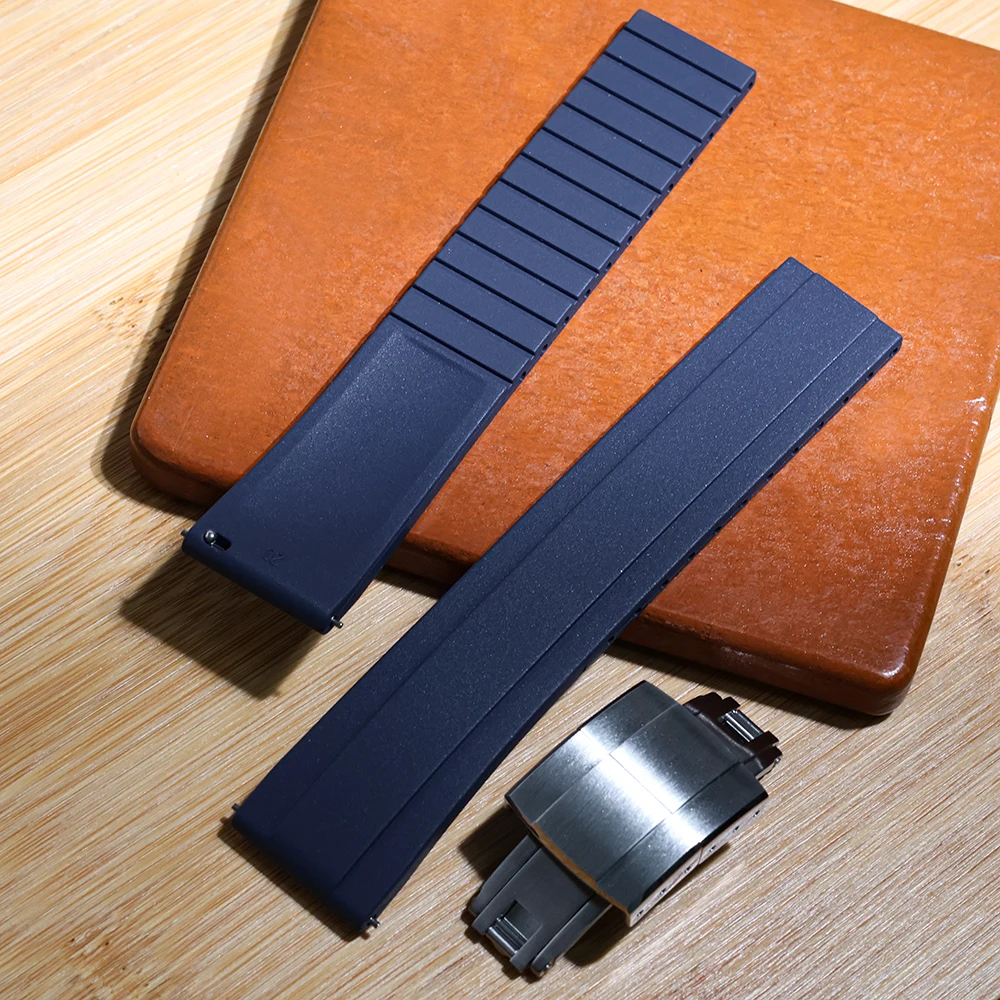 오메가 까르띠에 플루오로러버 고무 시계줄 20mm 22mm 퀵릴리즈 폴딩 버클 편안하고 가벼운 FKM 시계 스트랩