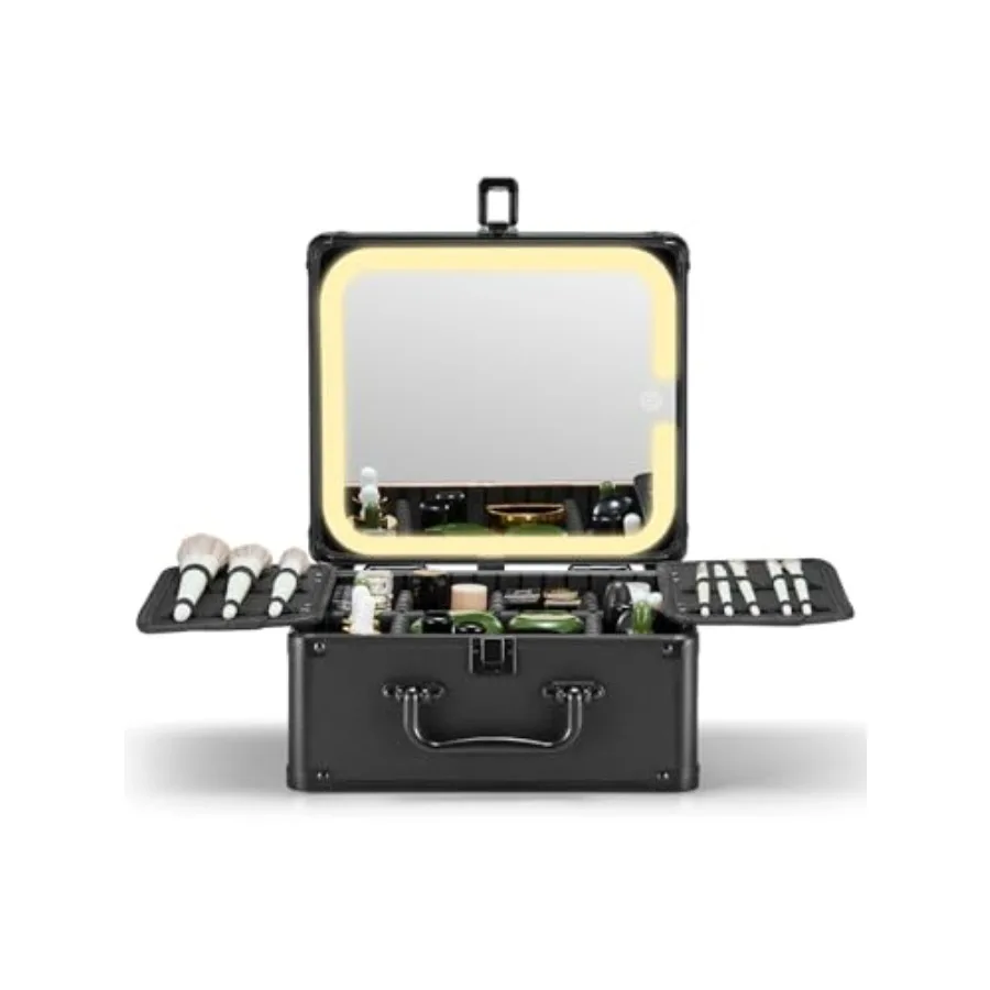 

Makeup Box with A Detachable Lighted Mirror, Waterproof Travel Train Case, Cosmetic Organizer and Makeup Suitcase with Adjustab