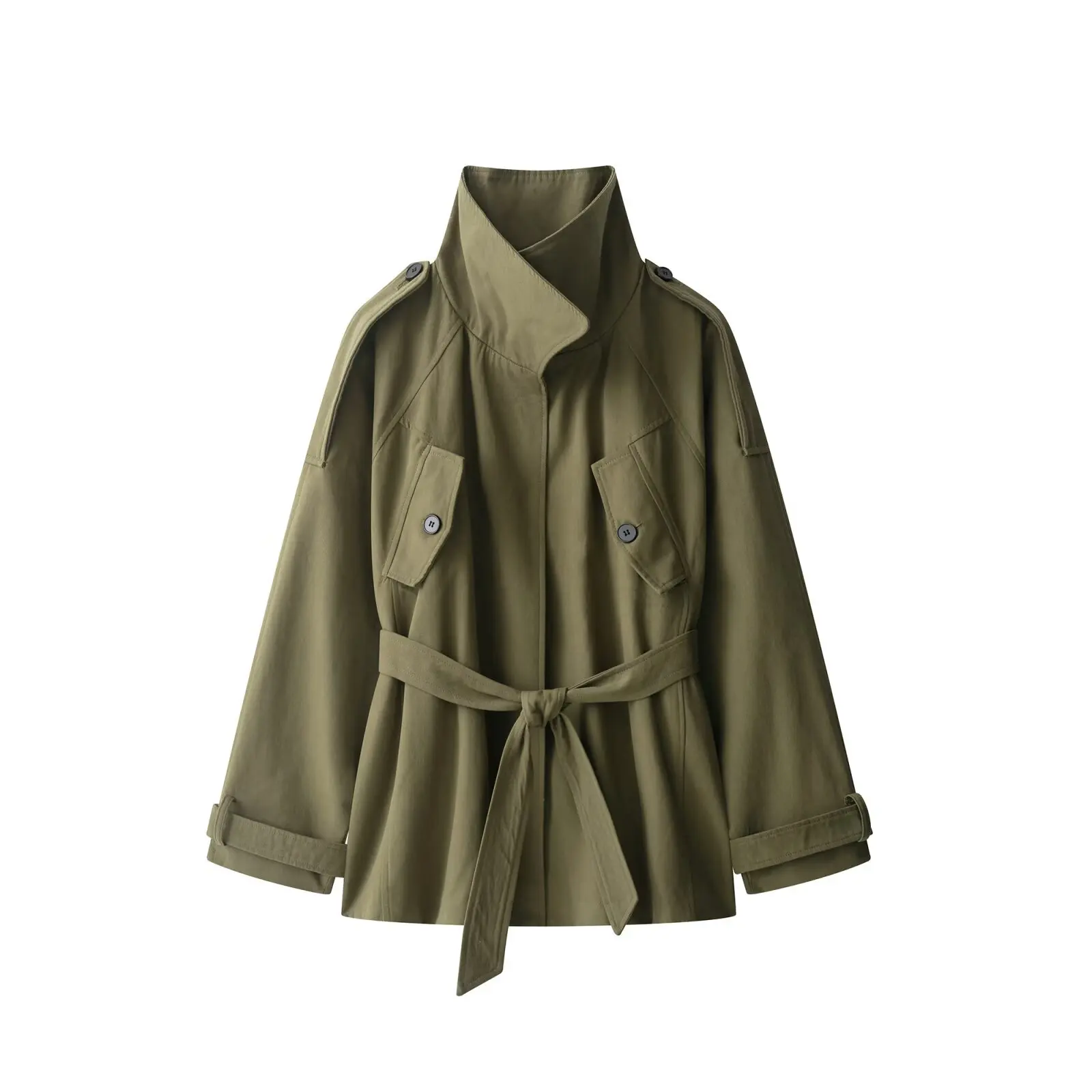 

KIDCRKJ Women Winter Trench Jacket Army Green Stand Collar Cinched Waist Lady Jacket Instagram-Style Versatile Female Coat