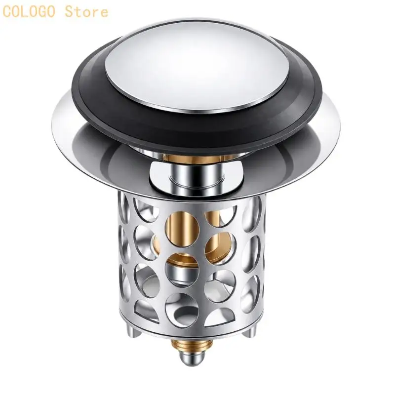 Bathroom Sink Press-Action Drain Filter Insert with Removable Debris Basket for Water Control and Routine Cleaning D0LD