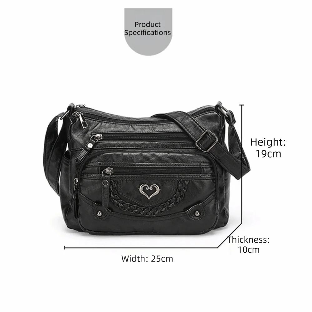 Soft Leather Crossbody Bags Solid Color Multi-Pocket Women Messenger Bag Heart Decoration Ladies Shoulder Bags for Daily Use