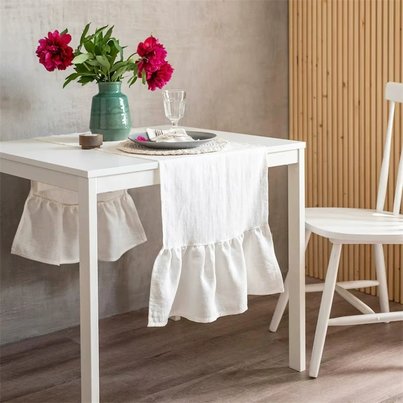 

100% льняные дорожки для стола, деревенский дом, дорожки для стола с рюшами, декоративные для столовой, свадьбы, вечеринки, праздника, домашнего декора