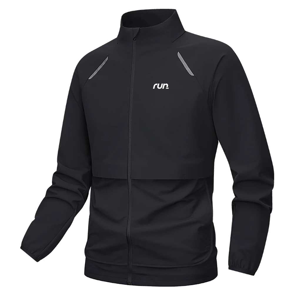 Men Waterproof Lightweight Quick‑Dry Windbreaker Jacket Reflective Zipper Pockets Outdoor Jogging Sports Outerwear