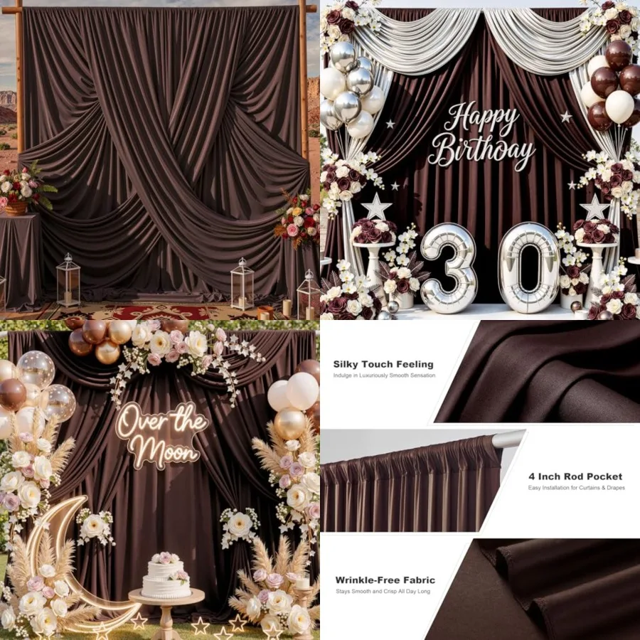

20x10ft Brown Backdrop Curtains for Parties, 4 Panels 5x10ft Wrinkle-Free Polyester Background Curtains for Wedding, Birthday, Baby Shower,Graduation, Decorations