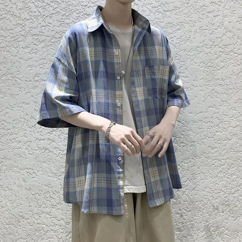 

Summer short sleeved shirt for men Hong Kong style loose trendy brand half-sleeved shirt versatile trendy casual teenagers y2k