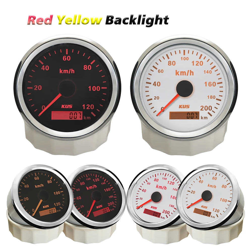 KUS Universal 85mm GPS Speedometer Speed Gauge 0-120KM/H 0-200KM/H for Car Motorcycle Trucks Limousine 12V 24V