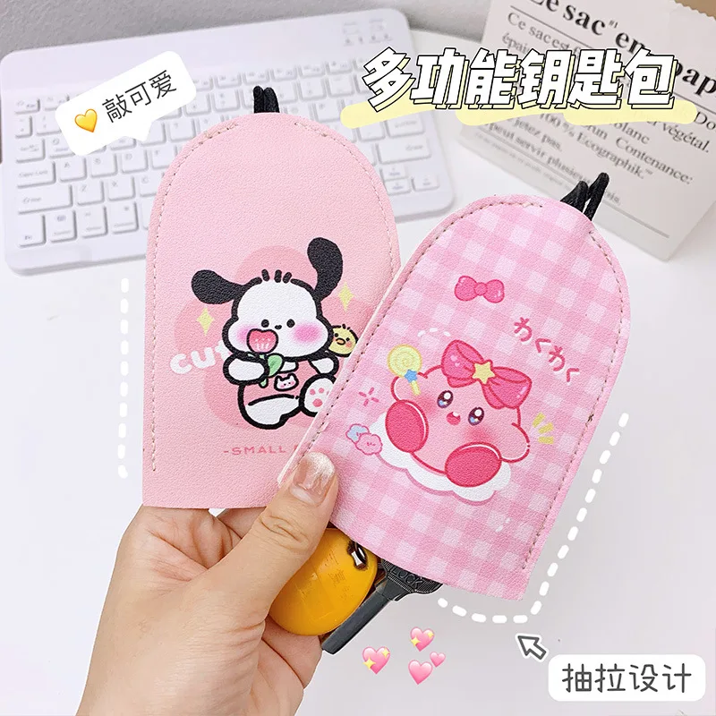 Sanrios Kuromi Pochacco Cartoon Leather Key Wallet Pull-out Key Case kawaii Anime Keys Organizer Key Protector Car Key Holder