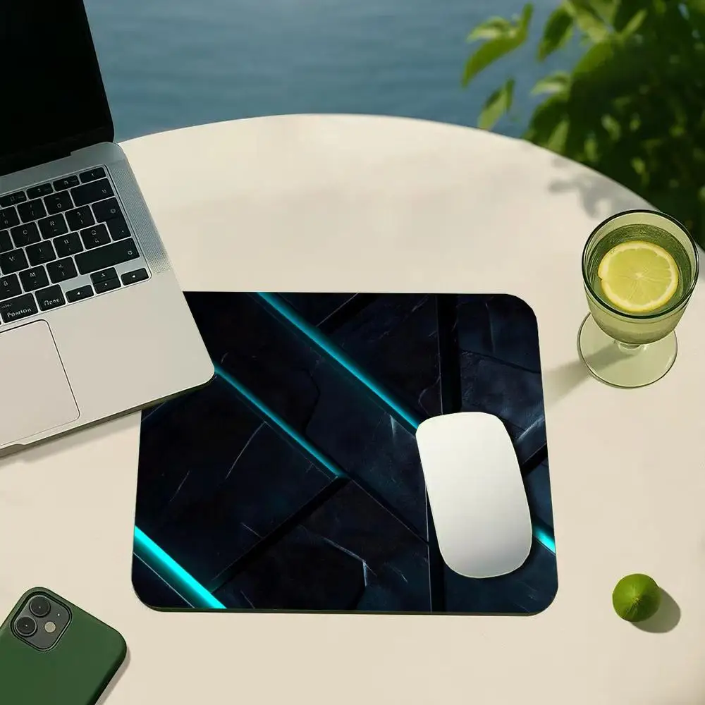 Cyan Neon Light Geometric Metal Mouse Pad 45X40CM Texture Mousemat Non Slip Rubber Base Gaming Mousepad Modern Gamer Decor game