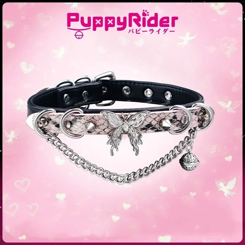 

Puppyrider Butterfly Bell Collar – Handmade Leather K9 Choker Handcrafted Puppy Letter Subculture Style Suitable For Men & Women