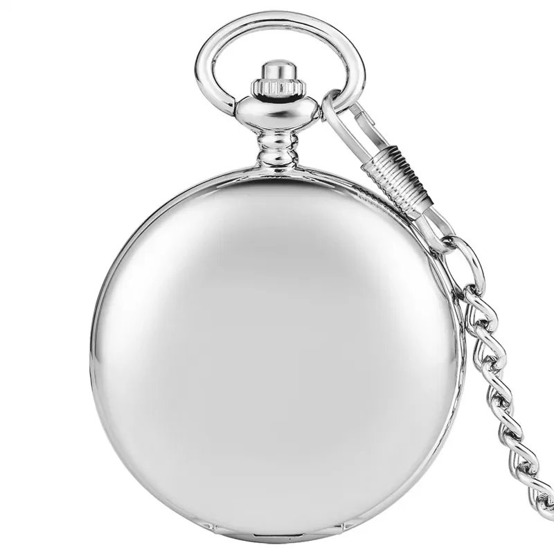 Silver Smooth Case Roman Number Display Quartz Analog Pocket Watch for Men Women Necklace Pendant Chain Reloj De Bolsillo Gift