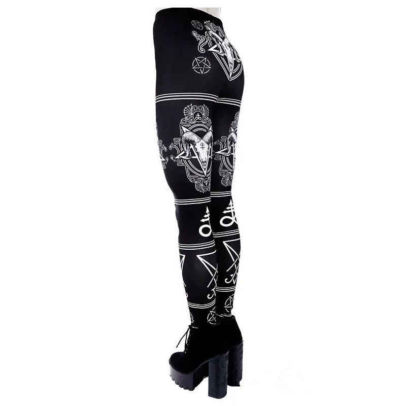 Leggings fitness para mulheres, streetwear sexy, sigil gótico, Satanás, cabeça de cabra Deus, leggings casuais estampadas, push-up, plus size, verão