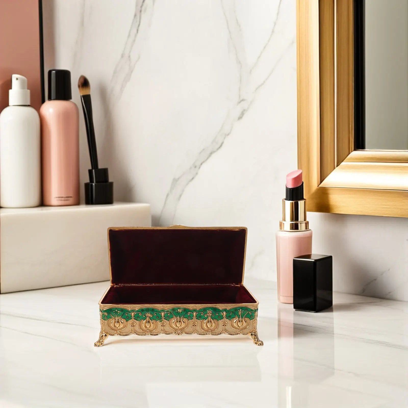 

Эмалевая шкатулка для украшений в винтажном стиле с резьбой, органайзер для ювелирных изделий с откидной крышкой, футляр для хранения колец и ожерелий для женщин