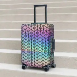 Geometric Holographic Suitcase Cover Holiday ?Triangle Geometric Rainbow Pattern Fun Luggage Case Travel Protection