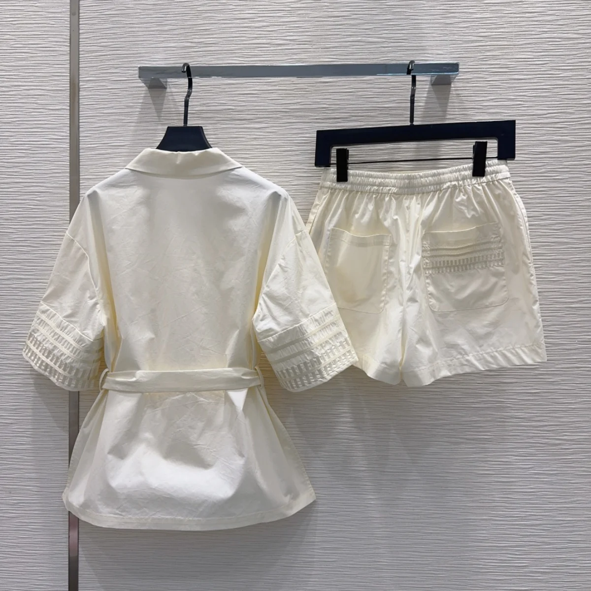2026 High Quality New Women's Lace up Waist Collar Shirt High Waist Casual Shorts Set--hb801