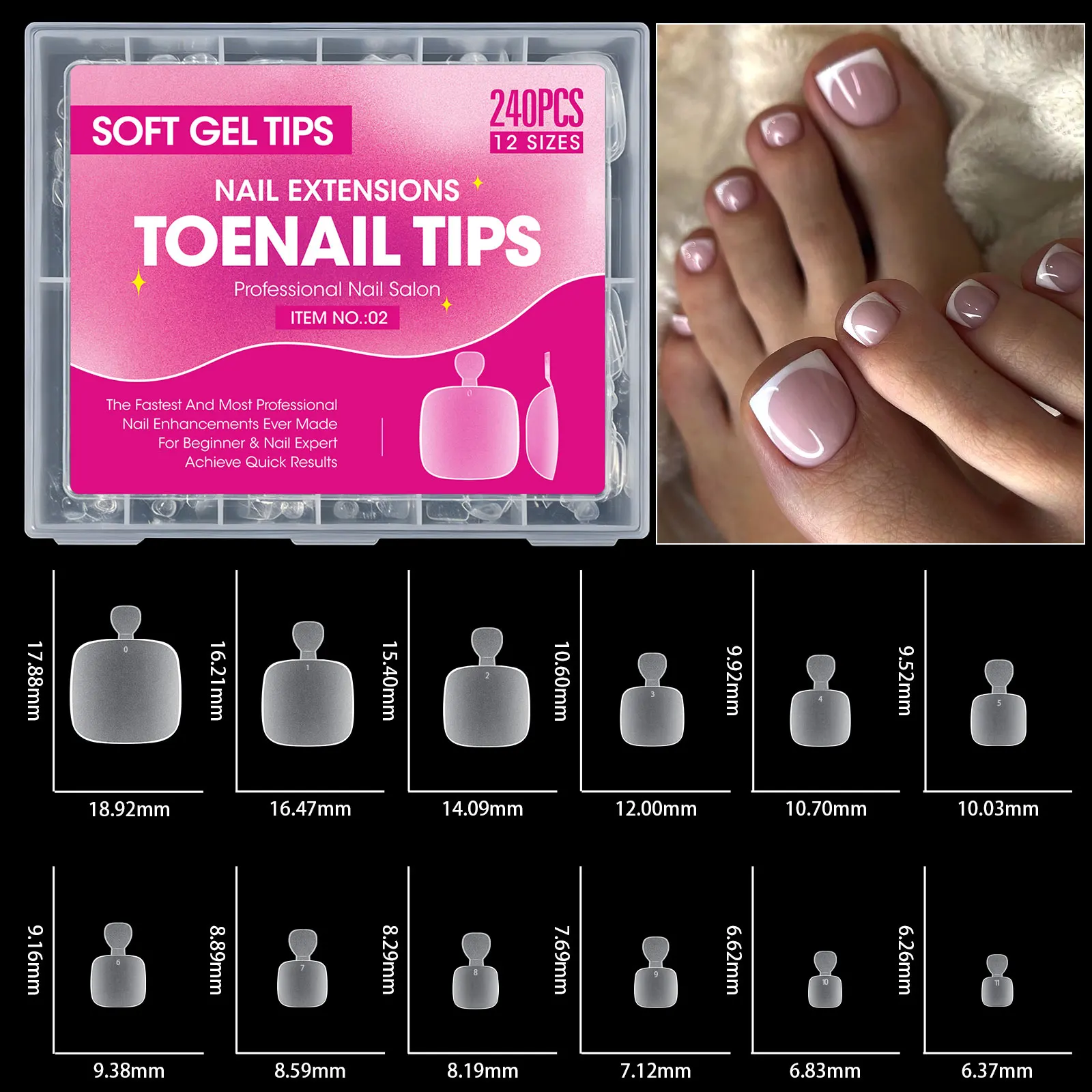 160/240/320Pcs Square Soft Gel Toe Nail Tips Clear/Matte Ful