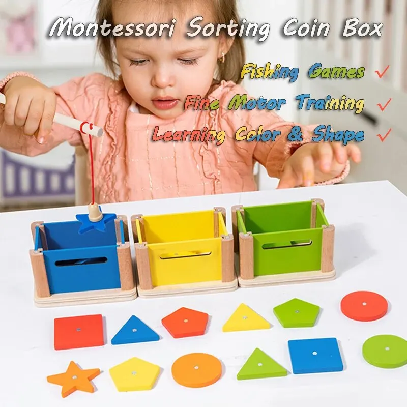 Baby Montessori Kleur Vorm Sorteren Speelgoed Houten Fijne Motoriek Zintuiglijke Muntautomaat Magnetische Matching Games Educatief Speelgoed