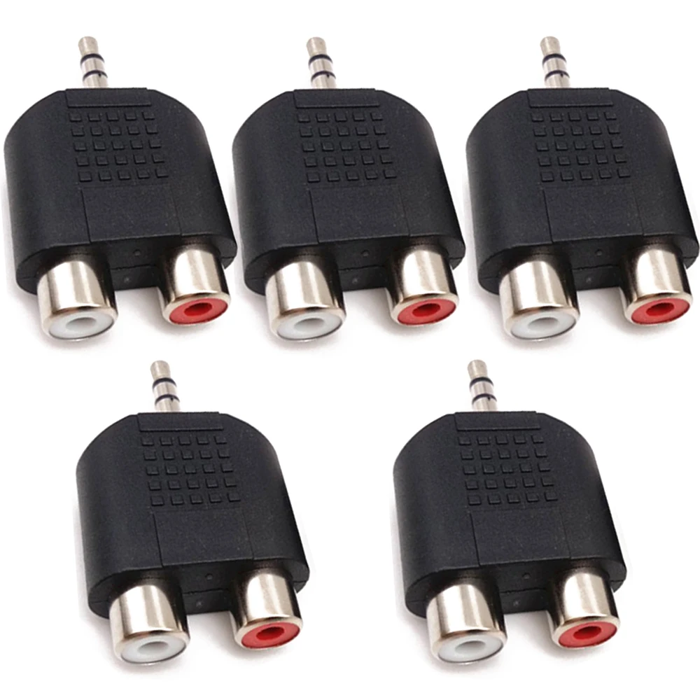 

5PCS Gold Plated 3.5mm Stereo Male Jack to 2-RCA Female Splitter Adapter Connector Male to 2X RCA Female Adapter RCA Connector