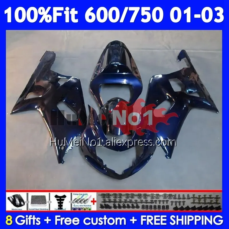 OEM Body For SUZUKI GSXR Dark blue 600 750 CC K1 GSXR600 102No.35 GSXR-600 GSXR750 01 02 03 2001 2002 2003 Injection Fairings