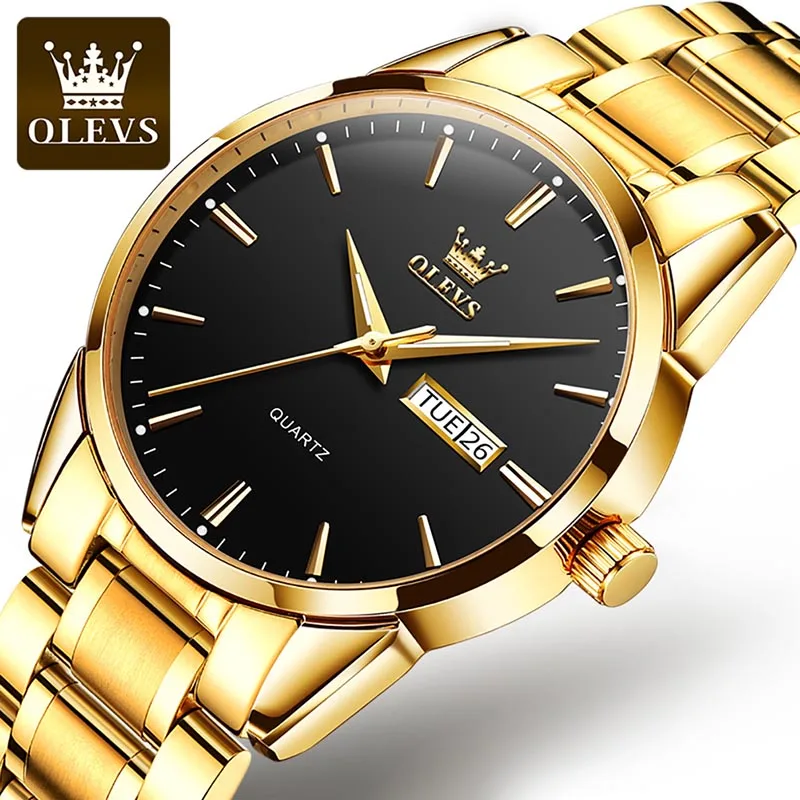 

OLEVS Mens Watches Top Brand Luxury Gold Strap Luminous Hands Weekly Calendar Display Fashionable Men Watch 30M Waterproof 6898