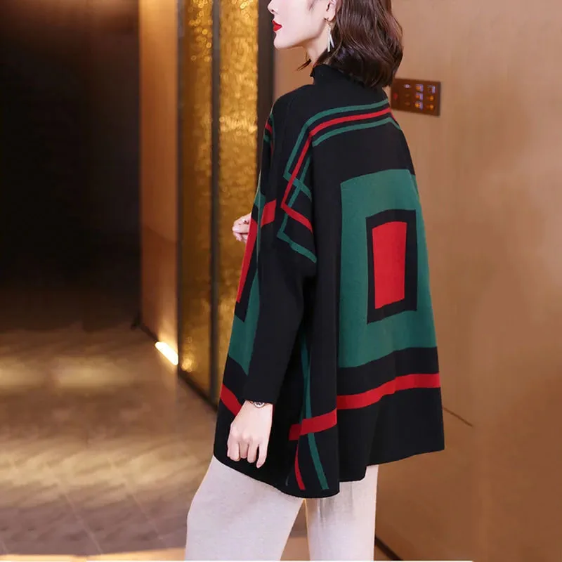 

Полуводолазка, вязаный шерстяной свитер, женский пуловер, осень-зима, новый темпераментный свободный свитер, жаккардовый пуловер, женский свитер