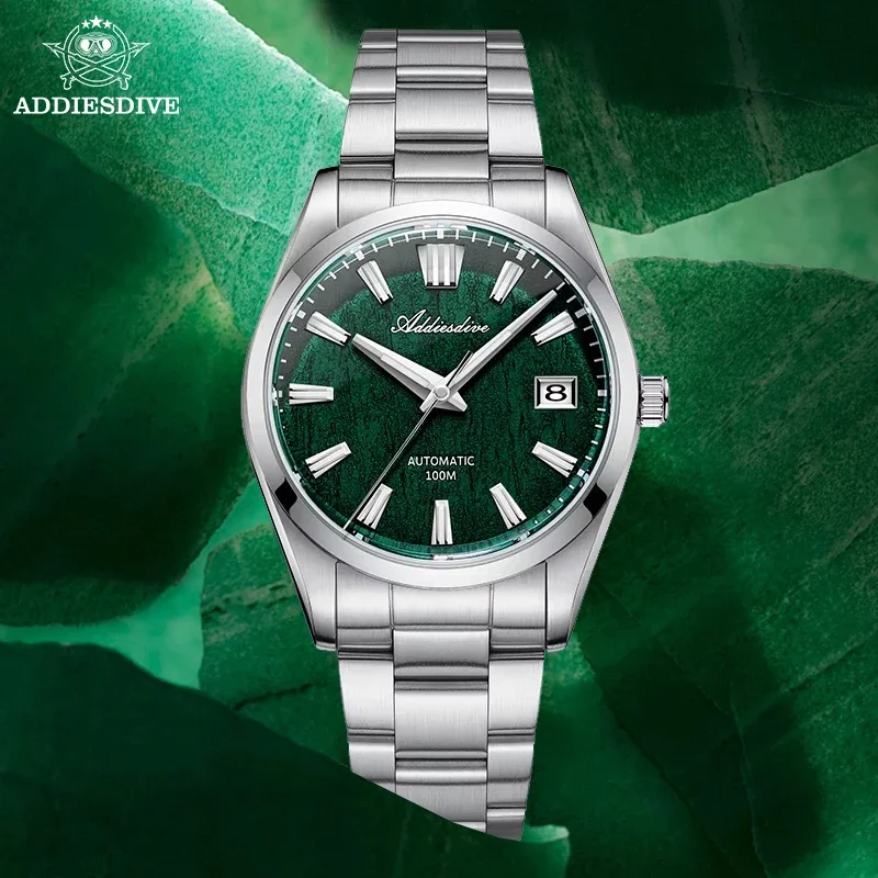 ADDIESDIVE, nuevos relojes mecánicos automáticos para hombre, esfera con textura de corteza 3D, cristal de zafiro, reloj de acero inoxidable AD2075 reloj para hombre
