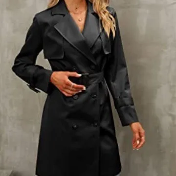 Patchwork Coat Square Neck Regular Fit Commuter Style with Double Breasted Strap Detail Elegant Mid Length Women Autumn Coat