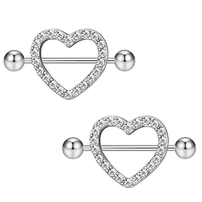 Titanium Steel Nipple Shield Piercing 14G Zircon Heart Barbell Belly Pierrcing Nipple Rings Body Jewelry for Women Sexy Gift