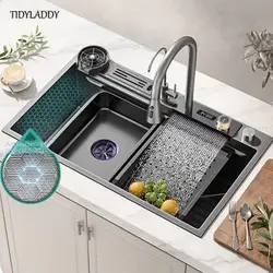 Embossed Honeycomb Flying Rain Waterfall Sink Handmade Kitchen 304 Stainless Steel Large Single Slot Vegetable Wash Basin Sink