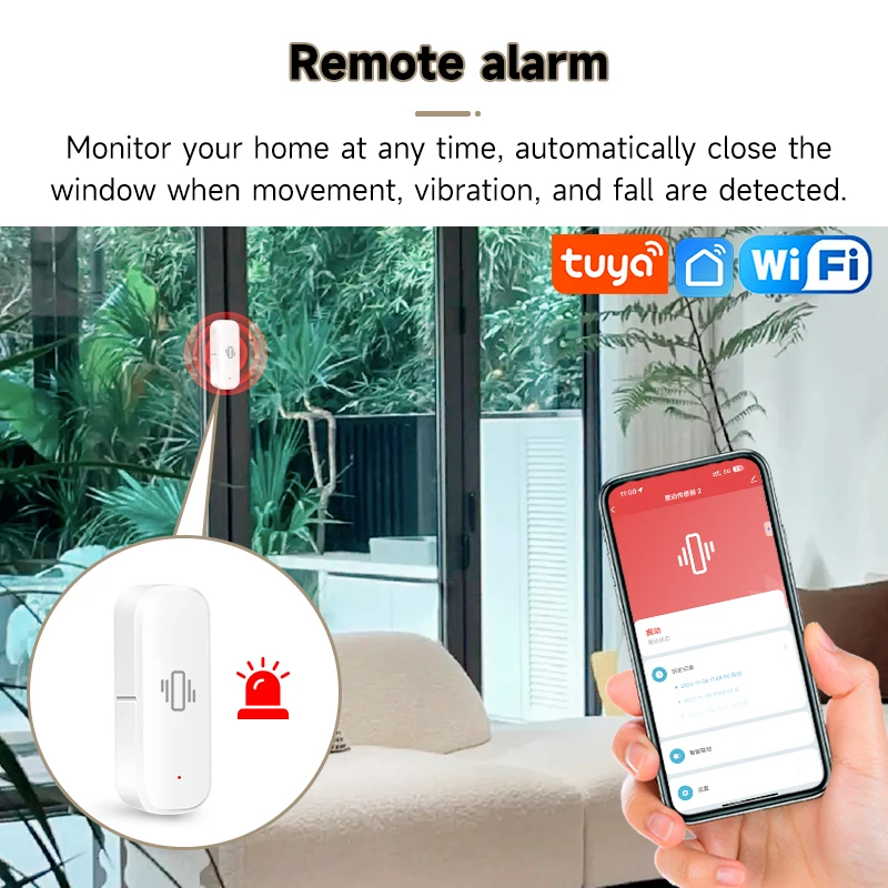 Tuya WiFi Smart Vibration Sensor Detection,Smart Life APP Notification,Real-Time Glass Shock Alarm,History Record