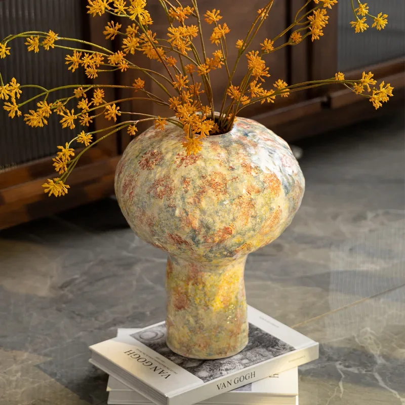 Handmade Ceramic Vase Irregular Colored Patterns Flower Vase Vintage Bottle Flower Arrangement Accessories Decoration Home