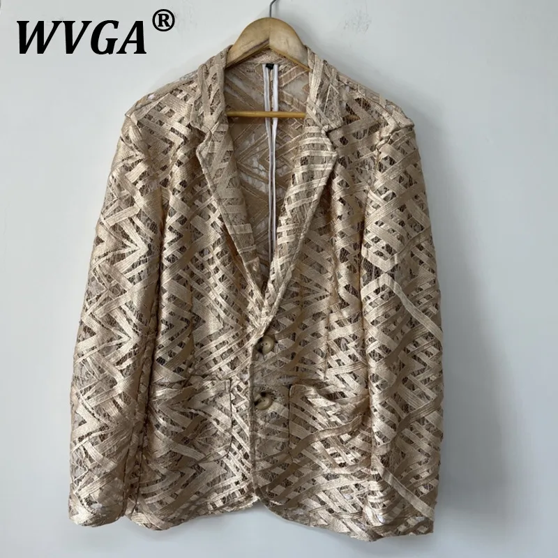 

WVGA Spring Autumn New Man Heavy Embroidery Hollow Out Trendy Long Sleeve Blazer Niche Chic Casual Layered Suit-Coats Ins W10587