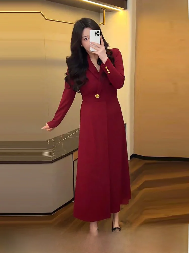 

Красная юбка-миди Dr Ele Ladylike больших размеров для женщин, модная осенне-зимняя, с высокой талией, А-силуэт, для офиса и повседневной носки