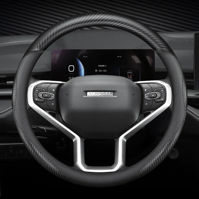 

For HAVAL H6 H5 H2 H7 M6 H4 H9 H1 H8 Universal Car Steering Wheel Cover Interior Accessories Genuine Leather Breathable Black